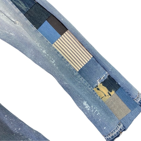 Levi’s Patchwork Jeans Waist 28 Womens Size 6 Small Flare Wide Leg Handmade Blue - Picture 4 of 15